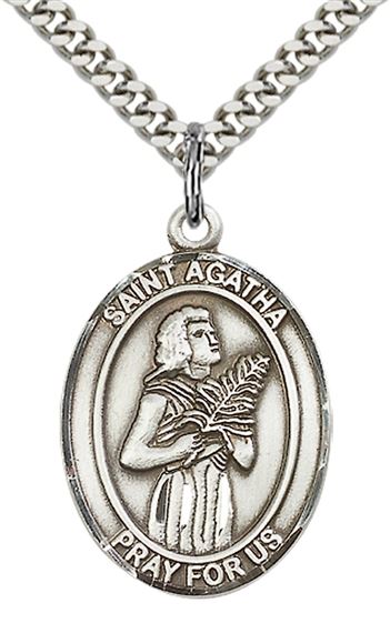 STERLING SILVER ST AGATHA NURSE PENDANT ON A CHAIN - 1" x 3/4"